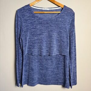 Bear Island Womens Blue Marled Long Sleeve Nursing Top Size Medium Knit Soft